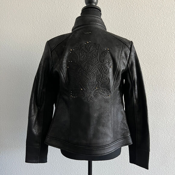 Desigual Millet Jacket Womens Size US 2 Biker Style Black - Picture 1 of 16